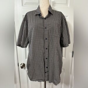 Echo Unlimited Men's Black White Orange Checkered Casual Button Down Shirt